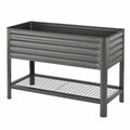 Jardinière surélevée en métal gris avec grille de rangement