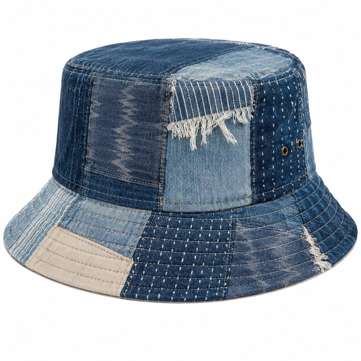 Chapeau Bob Patchwork en Denim Bleu