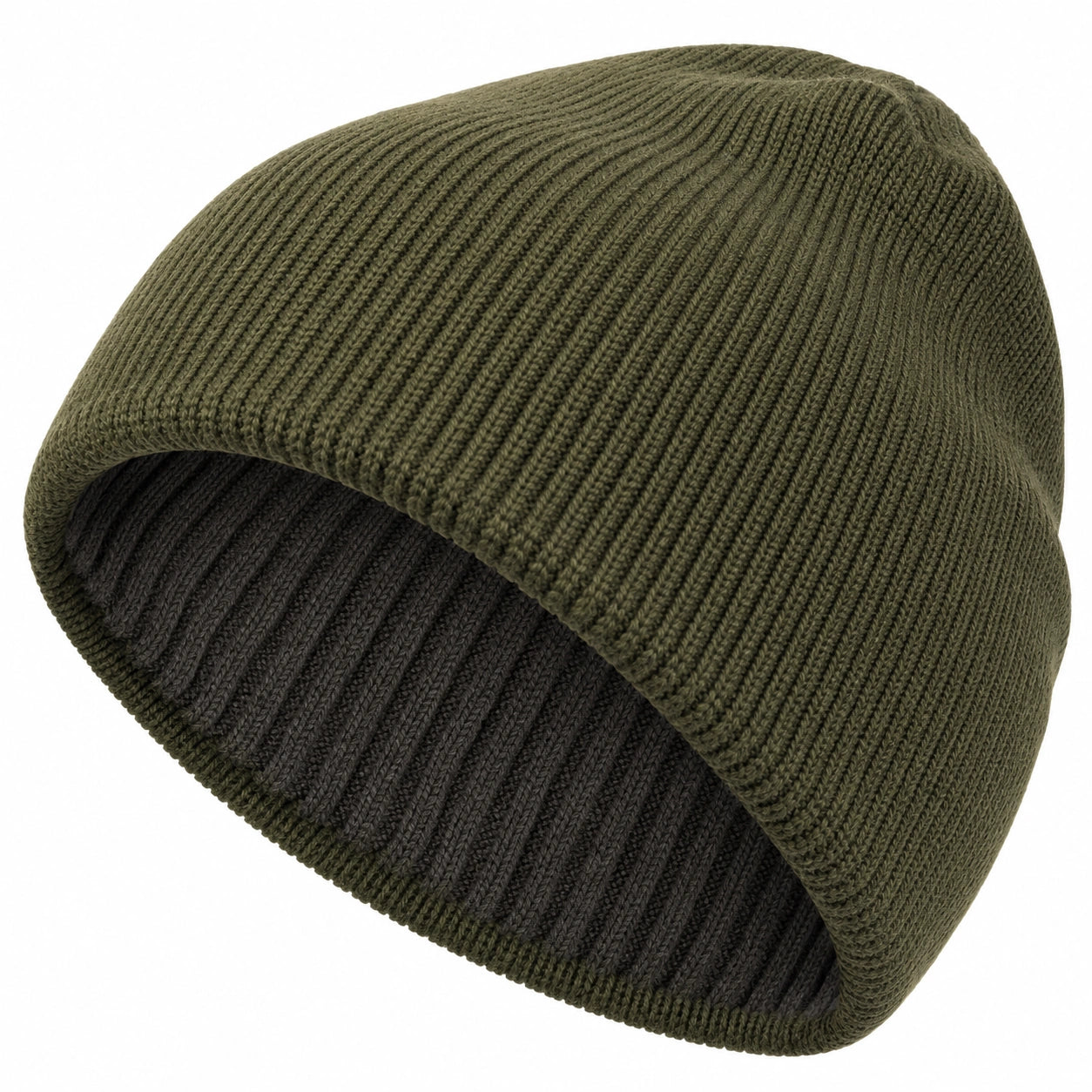 Bonnet réversible en maille vert kaki