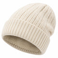 Bonnet d'Hiver en Tricot Crème Doublé Polaire