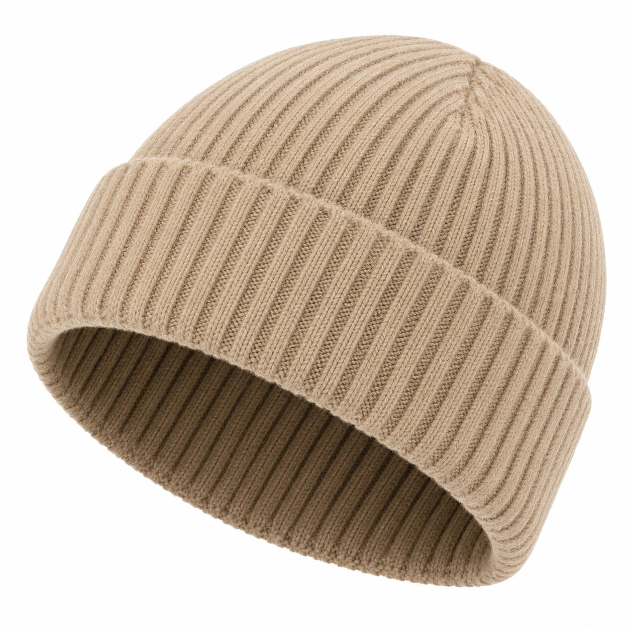 Bonnet beige en tricot côtelé pour adultes