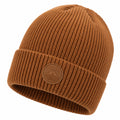 Bonnet en tricot côtelé marron avec motif