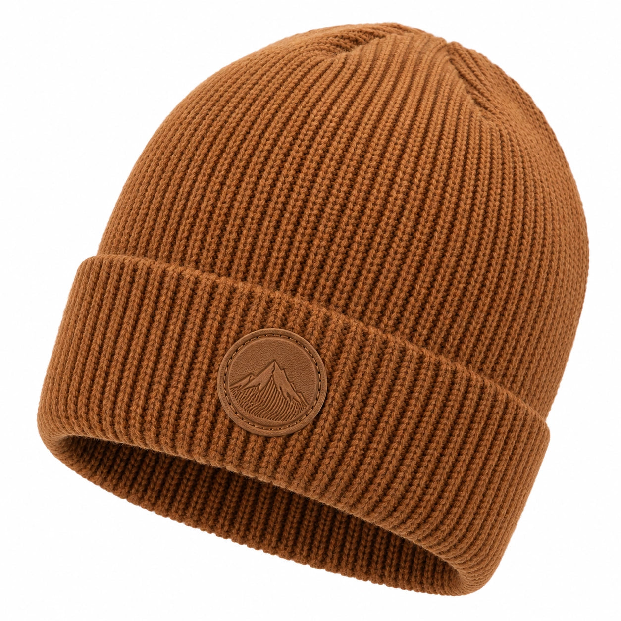 Bonnet en tricot côtelé marron avec motif