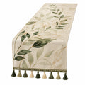 Chemin de Table Motif Feuilles Vertes avec Franges