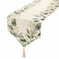 Chemin de Table Feuillage Vert et Ivoire 180x33cm avec Pompons