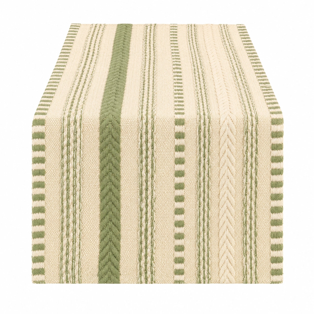 Chemin de Table Rayé Vert et Beige 180x40cm