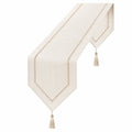 Chemin de Table avec Pompons et Broderie Ajourée - 180cm Beige