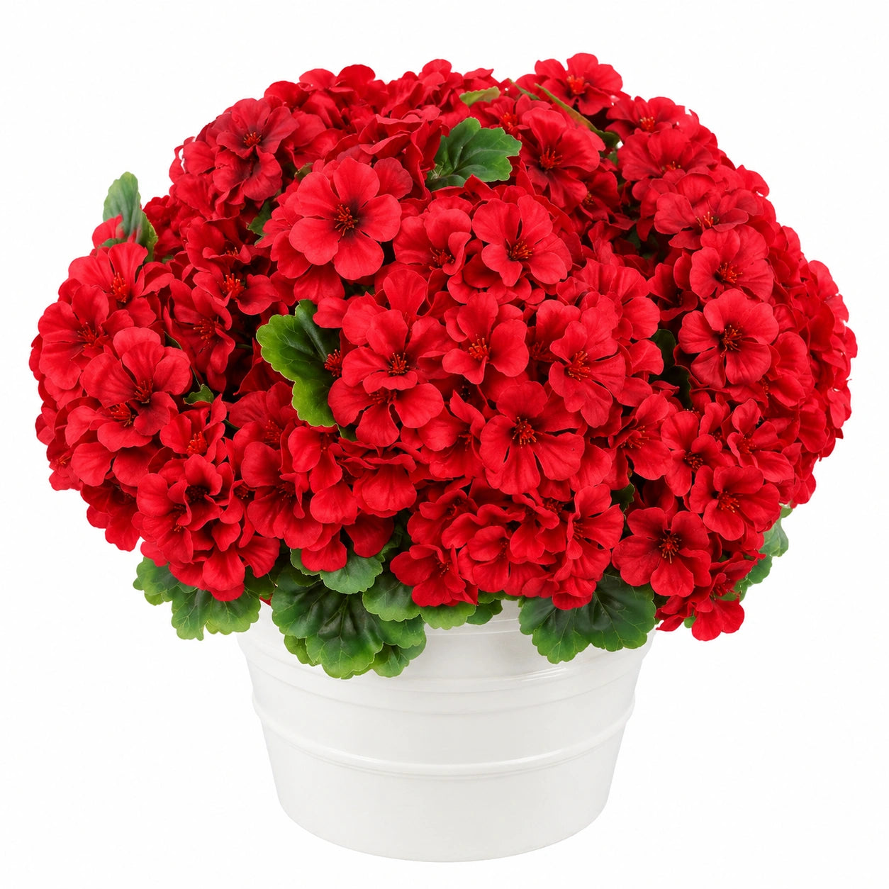 Faux géranium rouge en pot blanc