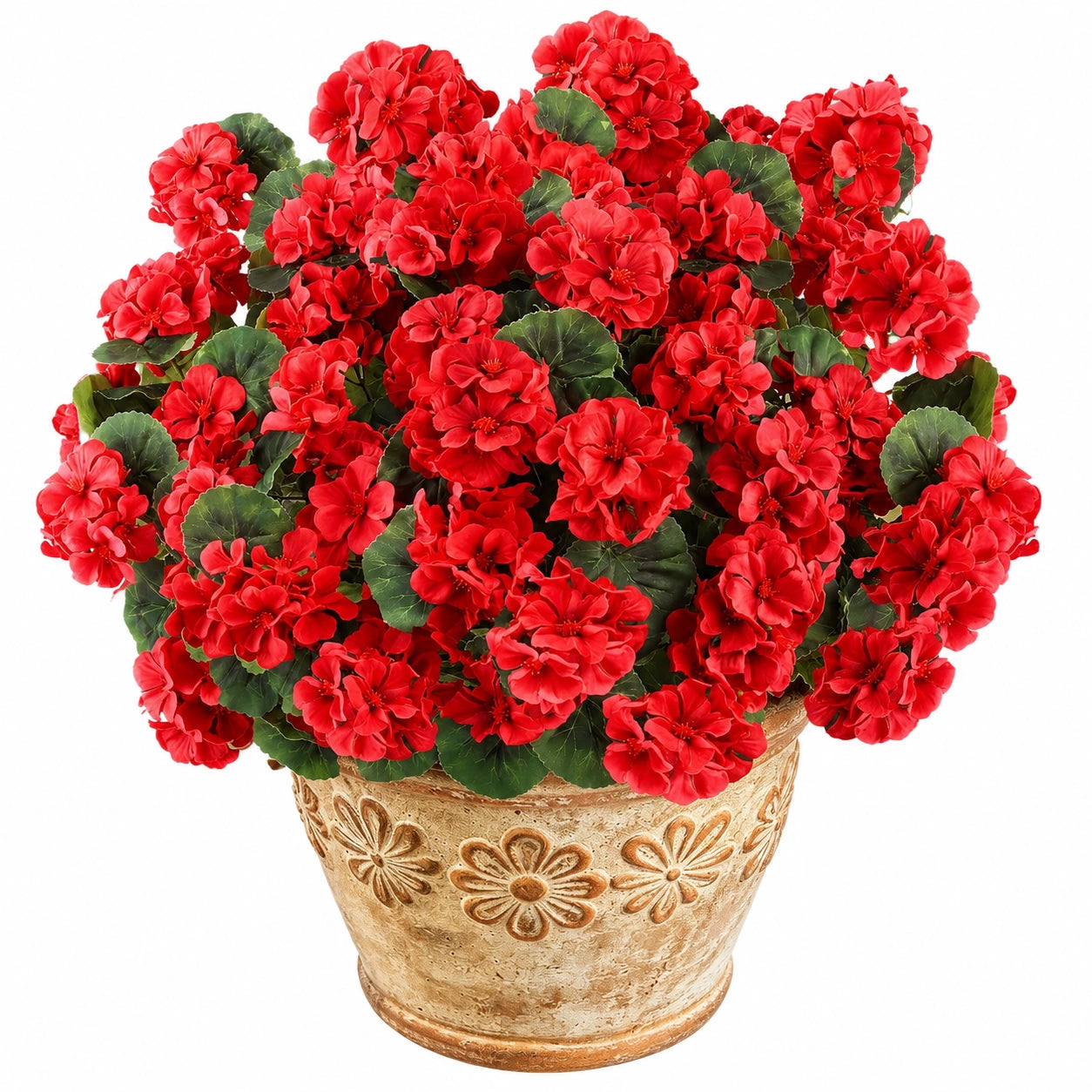 Géranium artificiel rouge en pot décoratif